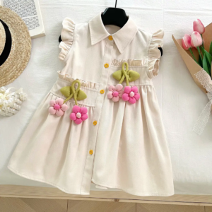 High Quality Short Sleeve Sunflower Shirt Dress Cotton