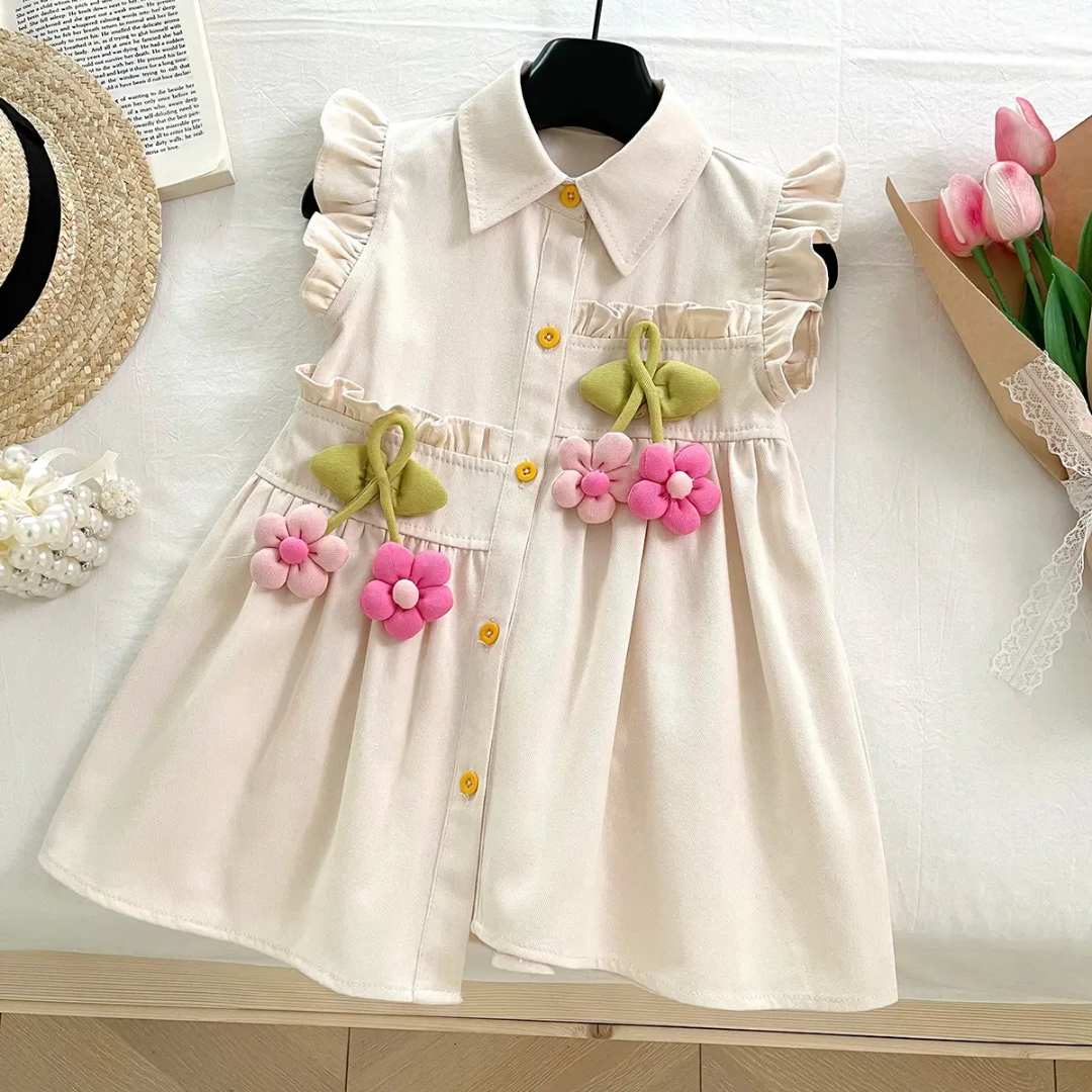 High Quality Short Sleeve Sunflower Shirt Dress Cotton
